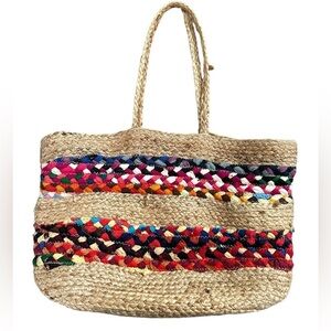 Magid Jute Cotton Made in India Vacation Beach Multicolor Tote Shoulder Bag